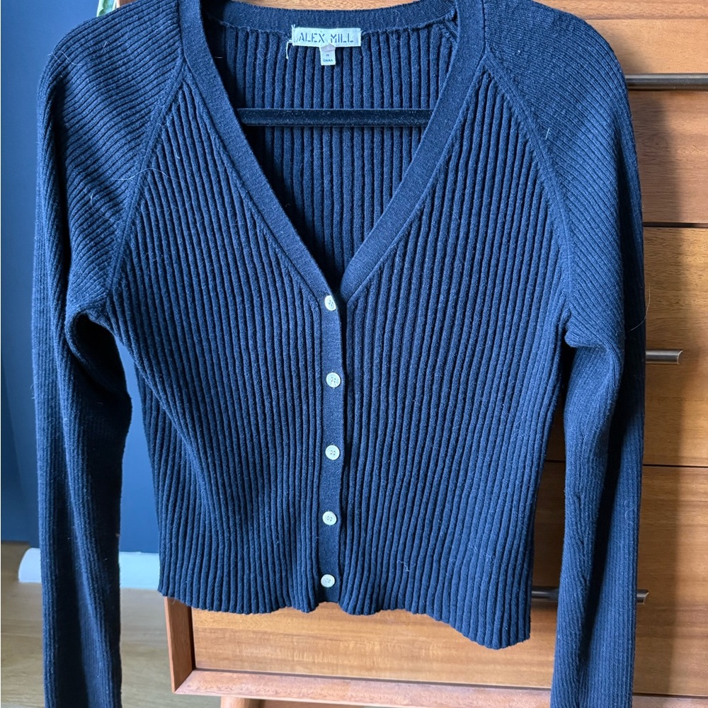 Alex Mill black ribbed cotton cardigan